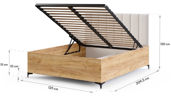 Postel SIERRA 120×200 s kovovým zdvižným roštem TRINITY Dub Craft - Bílá