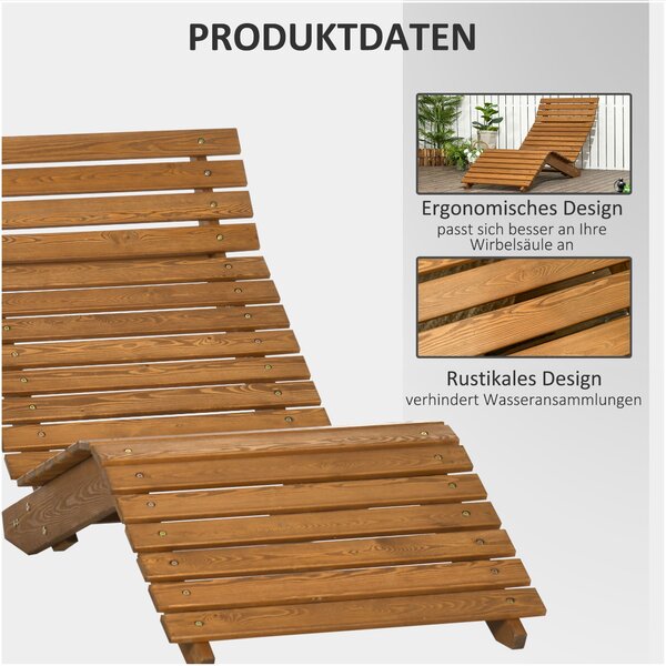 Zahradní lehátko Outsunny, sklápěcí křeslo, relaxační židle pro bazén, balkon, nosnost do 120 kg, masivní dřevo, třešeň, 66 x 170 x 77 cm | Aosom