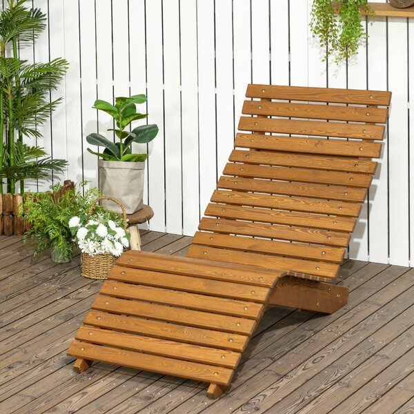 Zahradní lehátko Outsunny, sklápěcí křeslo, relaxační židle pro bazén, balkon, nosnost do 120 kg, masivní dřevo, třešeň, 66 x 170 x 77 cm | Aosom