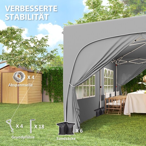 Pavilion Outsunny přibližně 3x6m, voděodolný, stabilní, zimní, sklopný pavilion, UV ochrana 50+, skládací párty stan, zahradní stan s 6 bočními částmi