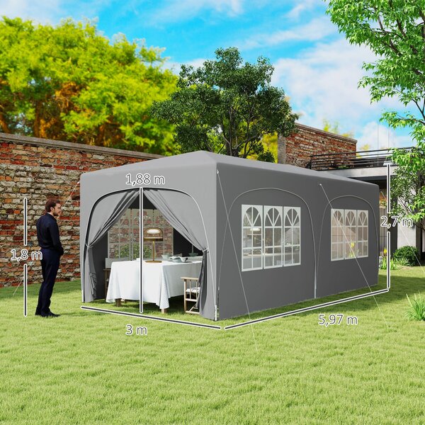 Pavilion Outsunny přibližně 3x6m, voděodolný, stabilní, zimní, sklopný pavilion, UV ochrana 50+, skládací párty stan, zahradní stan s 6 bočními částmi