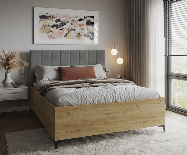 Postel SIERRA 120×200 s kovovým zdvižným roštem TRINITY Dub Craft - Šedá