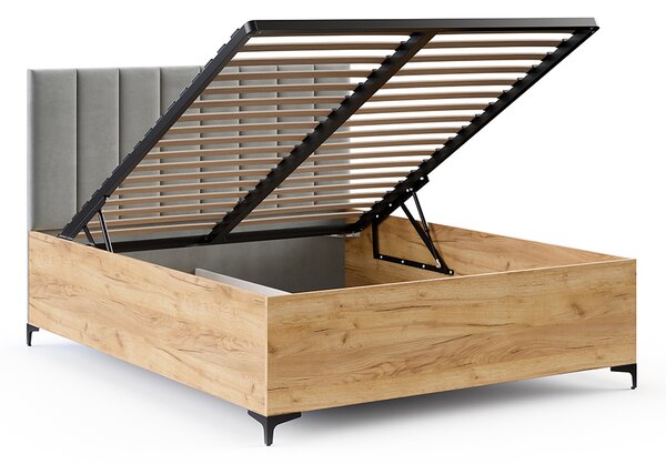 Postel SIERRA 120×200 s kovovým zdvižným roštem TRINITY Dub Craft - Šedá
