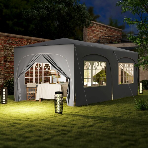 Pavilion Outsunny přibližně 3x6m, voděodolný, stabilní, zimní, sklopný pavilion, UV ochrana 50+, skládací párty stan, zahradní stan s 6 bočními částmi