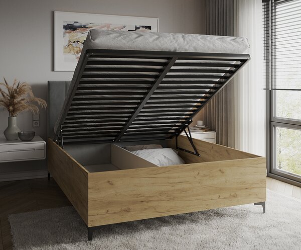 Postel SIERRA 120×200 s kovovým zdvižným roštem TRINITY Dub Craft - Šedá