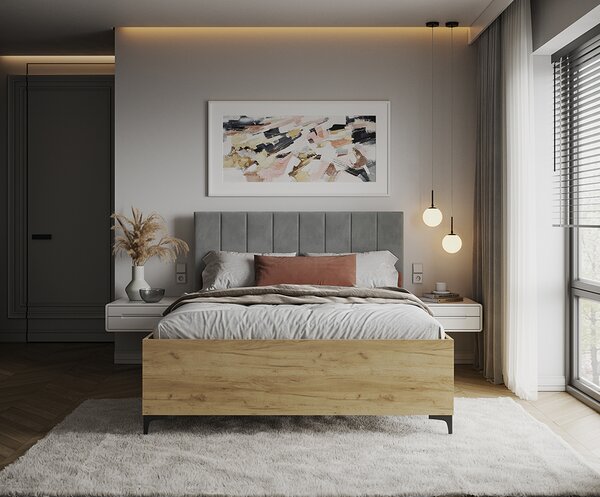 Postel SIERRA 120×200 s kovovým zdvižným roštem TRINITY Dub Craft - Šedá