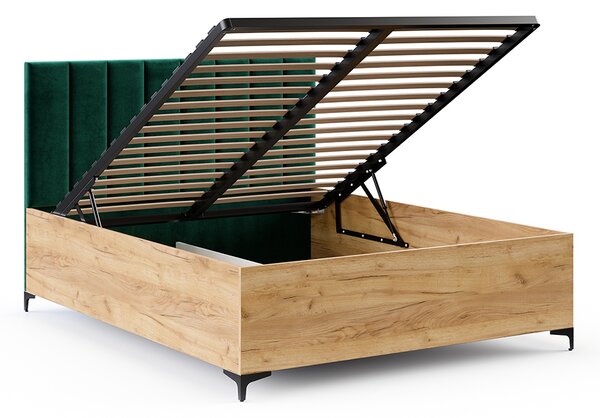Postel SIERRA 120×200 s kovovým zdvižným roštem TRINITY Dub Craft - Zelená