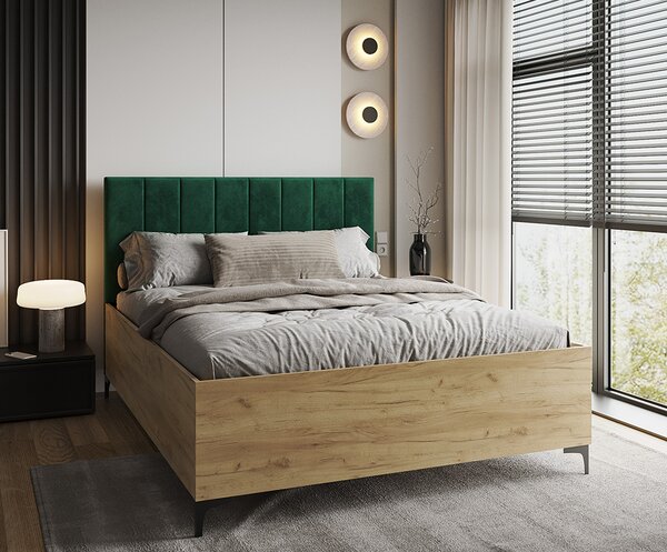 Postel SIERRA 120×200 s kovovým zdvižným roštem TRINITY Dub Craft - Zelená