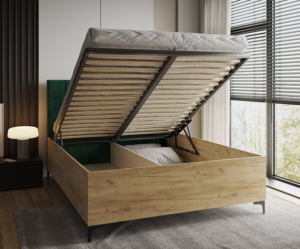 Postel SIERRA 120×200 s kovovým zdvižným roštem TRINITY Dub Craft - Zelená