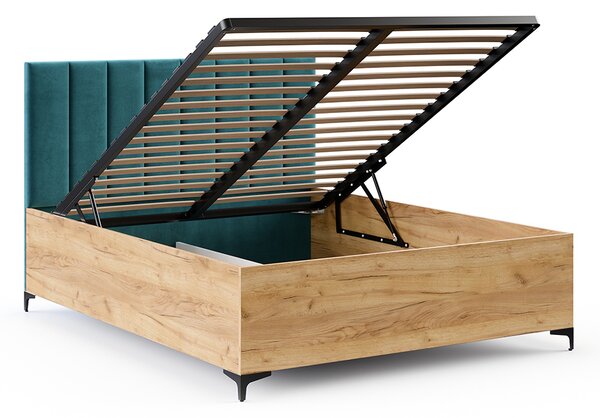 Postel SIERRA 120×200 s kovovým zdvižným roštem TRINITY Dub Craft - Tyrkysová