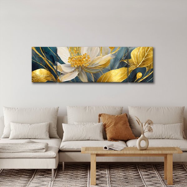 Obraz - Malba zlatých květin (170x50 cm)