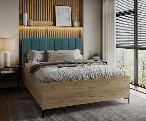 Postel SIERRA 120×200 s kovovým zdvižným roštem TRINITY Dub Craft - Tyrkysová