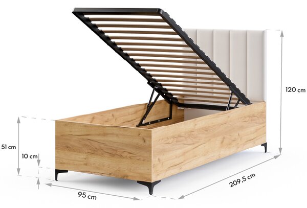 Postel SIERRA 90×200 s kovovým zdvižným roštem TRINITY Dub Craft - Černá