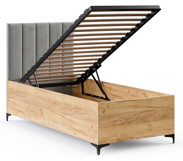 Postel SIERRA 90×200 s kovovým zdvižným roštem TRINITY Dub Craft - Šedá