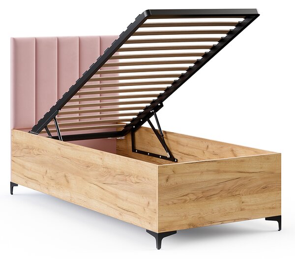 Postel SIERRA 90×200 s kovovým zdvižným roštem TRINITY Dub Craft - Růžová