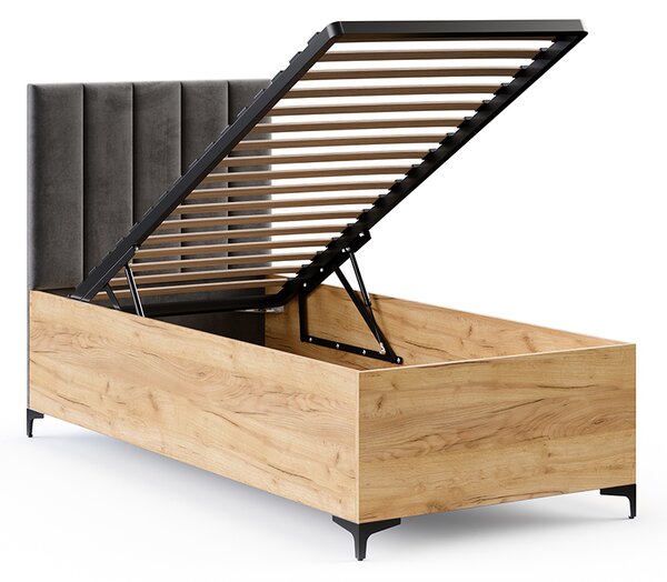 Postel SIERRA 90×200 s kovovým zdvižným roštem TRINITY Dub Craft - Tmavě šedá