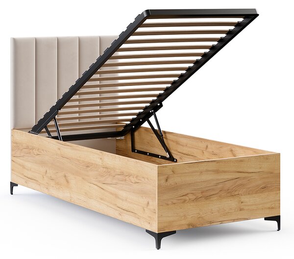 Postel SIERRA 90×200 s kovovým zdvižným roštem TRINITY Dub Craft - Krémová