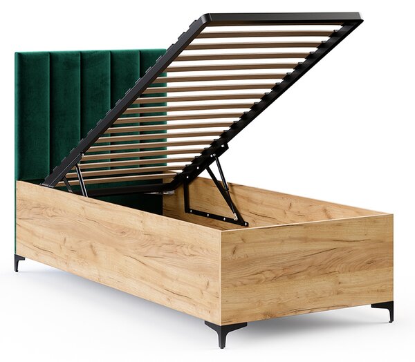 Postel SIERRA 90×200 s kovovým zdvižným roštem TRINITY Dub Craft - Zelená