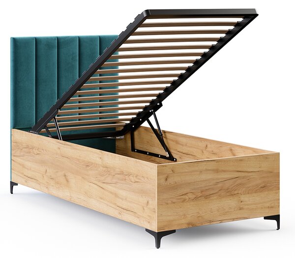 Postel SIERRA 90×200 s kovovým zdvižným roštem TRINITY Dub Craft - Tyrkysová