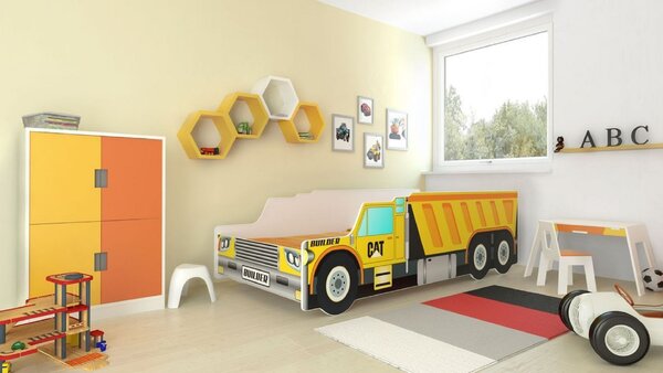 ADRK Postel CONSTRUCTION CAR, CH-CON-C-140-E1789, 140x70 cm s matrací, žlutá