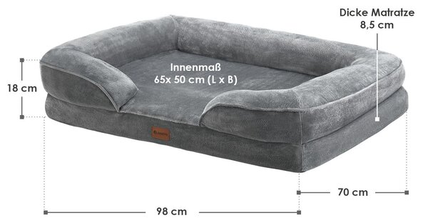 FurniGO Pelíšek pro psa Sheena L 98 x 70 cm - šedá