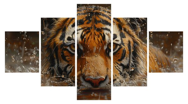 Obraz - Portrét tygra ve vodě (125x70 cm)