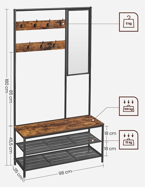 VASAGLE Věšák na oblečení Industry - 98x35x180 cm