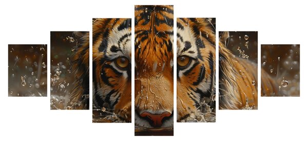 Obraz - Portrét tygra ve vodě (210x100 cm)