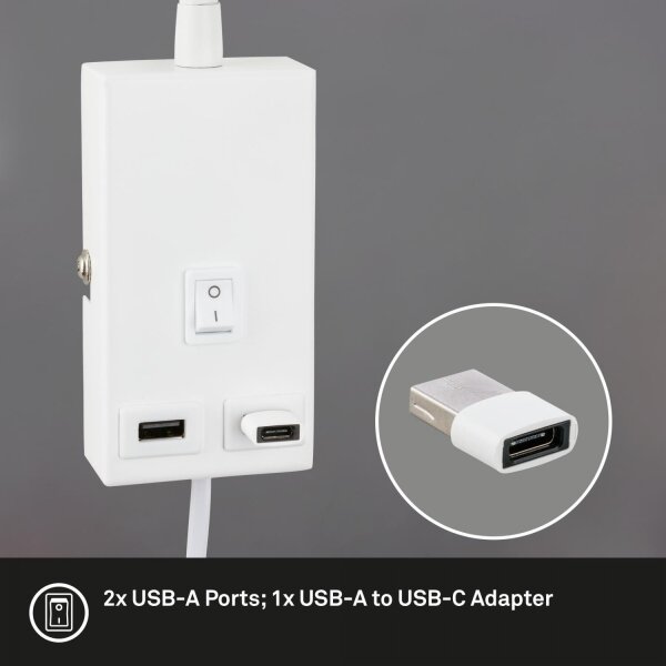 Briloner 2175-016 - Flexibilní nástěnná lampa s USB portem 1xGU10/10W/230V bílá
