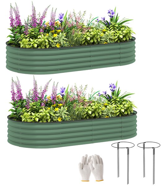 Outsunny sada dvou vyvýšených záhonů z oceli, zahradní bedna, studený rám, stohovatelný truhlík, zeleninový záhon 181x93x30cm pro zahradu a balkon, tr