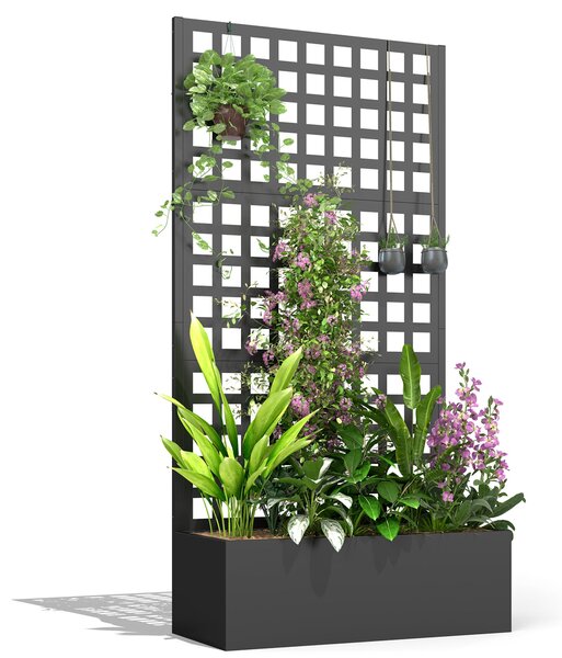 Outsunny Květinový Truhlík s Lattice, Ochranná Obrazovka, Vyvýšený Zahradní Záhon, Exteriérový Květinový Truhlík z Pozinkované Oceli pro Popínavé Rost