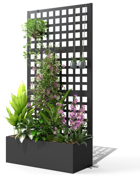 Outsunny Květinový Truhlík s Lattice, Ochranná Obrazovka, Vyvýšený Zahradní Záhon, Exteriérový Květinový Truhlík z Pozinkované Oceli pro Popínavé Rost