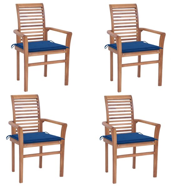 Jídelní židle 4 ks královsky modré podušky masivní teak