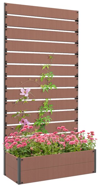 Outsunny Hrnková Skříň s Trellis, Vyvýšený Zahradní Záhon, Venkovní Hrnkovník pro Popínavé Rostliny, Obdélníkový Květináč pro Balkon a Terasu, 90,5x38