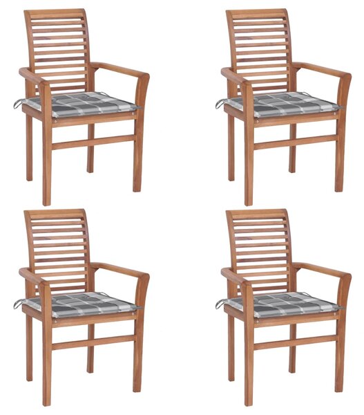 Jídelní židle 4 ks šedé kárované podušky masivní teak