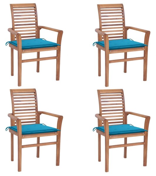 Jídelní židle 4 ks s modrými poduškami masivní teakové dřevo