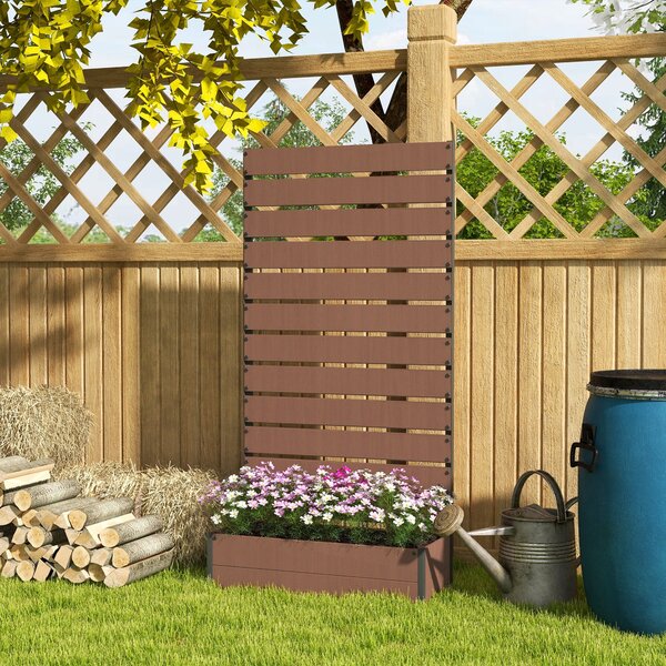 Outsunny Hrnková Skříň s Trellis, Vyvýšený Zahradní Záhon, Venkovní Hrnkovník pro Popínavé Rostliny, Obdélníkový Květináč pro Balkon a Terasu, 90,5x38