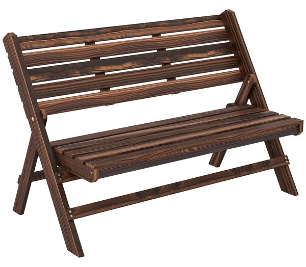 Outsunny zahradní lavička, 2-místná dřevěná lavička s opěradlem, parková lavička, unese až 250 kg, pro zahradu, balkon, uhlíkový, 122 x 63 x 83 cm | A