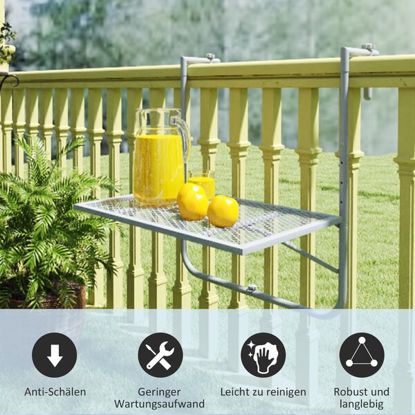 Outsunny skládací závěsný balkónový stůl – 4polohové nastavení, svorka na zábradlí, odolný, 60 × 40 cm, šedý | Aosom
