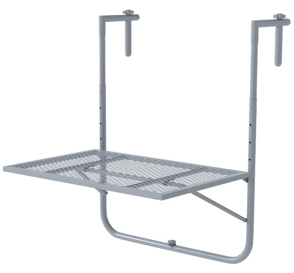 Outsunny skládací závěsný balkónový stůl – 4polohové nastavení, svorka na zábradlí, odolný, 60 × 40 cm, šedý | Aosom