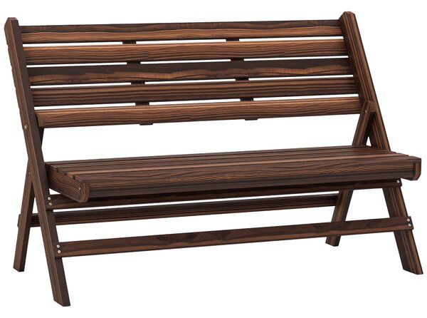 Outsunny zahradní lavička, 2-místná dřevěná lavička s opěradlem, parková lavička, unese až 250 kg, pro zahradu, balkon, uhlíkový, 122 x 63 x 83 cm | A
