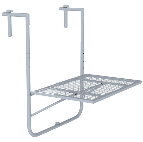 Outsunny skládací závěsný balkónový stůl – 4polohové nastavení, svorka na zábradlí, odolný, 60 × 40 cm, šedý | Aosom
