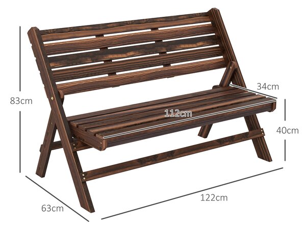 Outsunny zahradní lavička, 2-místná dřevěná lavička s opěradlem, parková lavička, unese až 250 kg, pro zahradu, balkon, uhlíkový, 122 x 63 x 83 cm | A