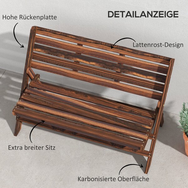 Outsunny zahradní lavička, 2-místná dřevěná lavička s opěradlem, parková lavička, unese až 250 kg, pro zahradu, balkon, uhlíkový, 122 x 63 x 83 cm | A