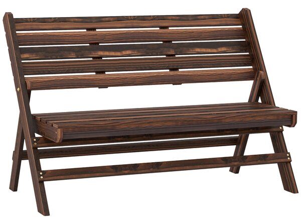 Outsunny zahradní lavička, 2-místná dřevěná lavička s opěradlem, parková lavička, unese až 250 kg, pro zahradu, balkon, uhlíkový, 122 x 63 x 83 cm | A