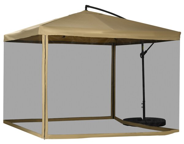 Outsunny Stojanový Slunečník, 295 x 295 cm Slunečník s Pletivem, Naklápěcí Tržištní Slunečník, Zahradní Slunečník s Zatížením, pro Terasu, Balkon, Oce