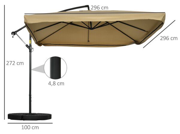 Outsunny Stojanový Slunečník, 295 x 295 cm Slunečník s Pletivem, Naklápěcí Tržištní Slunečník, Zahradní Slunečník s Zatížením, pro Terasu, Balkon, Oce