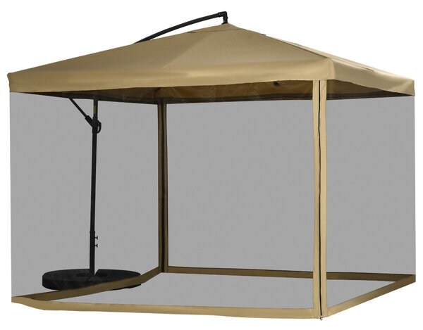 Outsunny Stojanový Slunečník, 295 x 295 cm Slunečník s Pletivem, Naklápěcí Tržištní Slunečník, Zahradní Slunečník s Zatížením, pro Terasu, Balkon, Oce