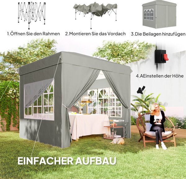 Pavilon Outsunny 2,5x2,5m, Voděodolný Stabilní Zimní Skládací Pavilon, UV Ochrana 50+, Skládací Party Stan Zahradní Stan s 4 Bočními Panely a Taškou