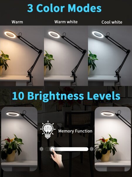 Brilagi - LED Stmívatelná stolní lampa s lupou LED/12W/5V 3000/4200/6000K černá